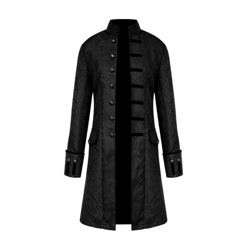 

Men Steampunk Military Vintage Coat Stand Collar Single Breasted Solid Jackets Male Long Sleeve Slim Clothes Long Trench 8J0602