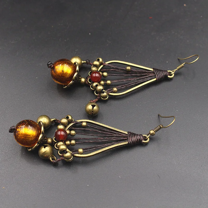 Yanting Handmade Ethnic Earrings For Women Copper Bells Boho Earings Fashion Jewelry Brincos Women Earing Glass Glazed Beads 004 (7)