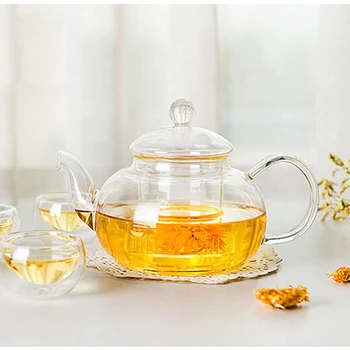 

600ml/800ml Heat Resistant Glass Flower Tea Pot,Practical Bottle Flower TeaCup Glass Teapot with Infuser Tea Leaf Herbal Coffee