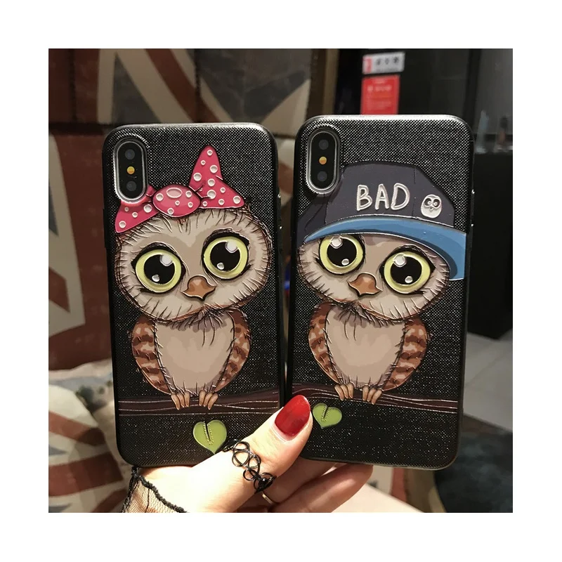 Dulcii For iPhone X (Ten) Case Couple Style Embossing Owl TPU Apple X- Girl Wearing Bowknot |