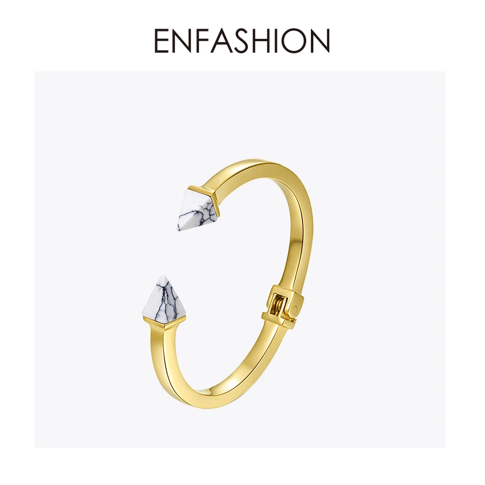 

18KGP fashion 2 natural stone square spike bracelet women 2 cone bangle stainless steel jewelry wholesale free shipping