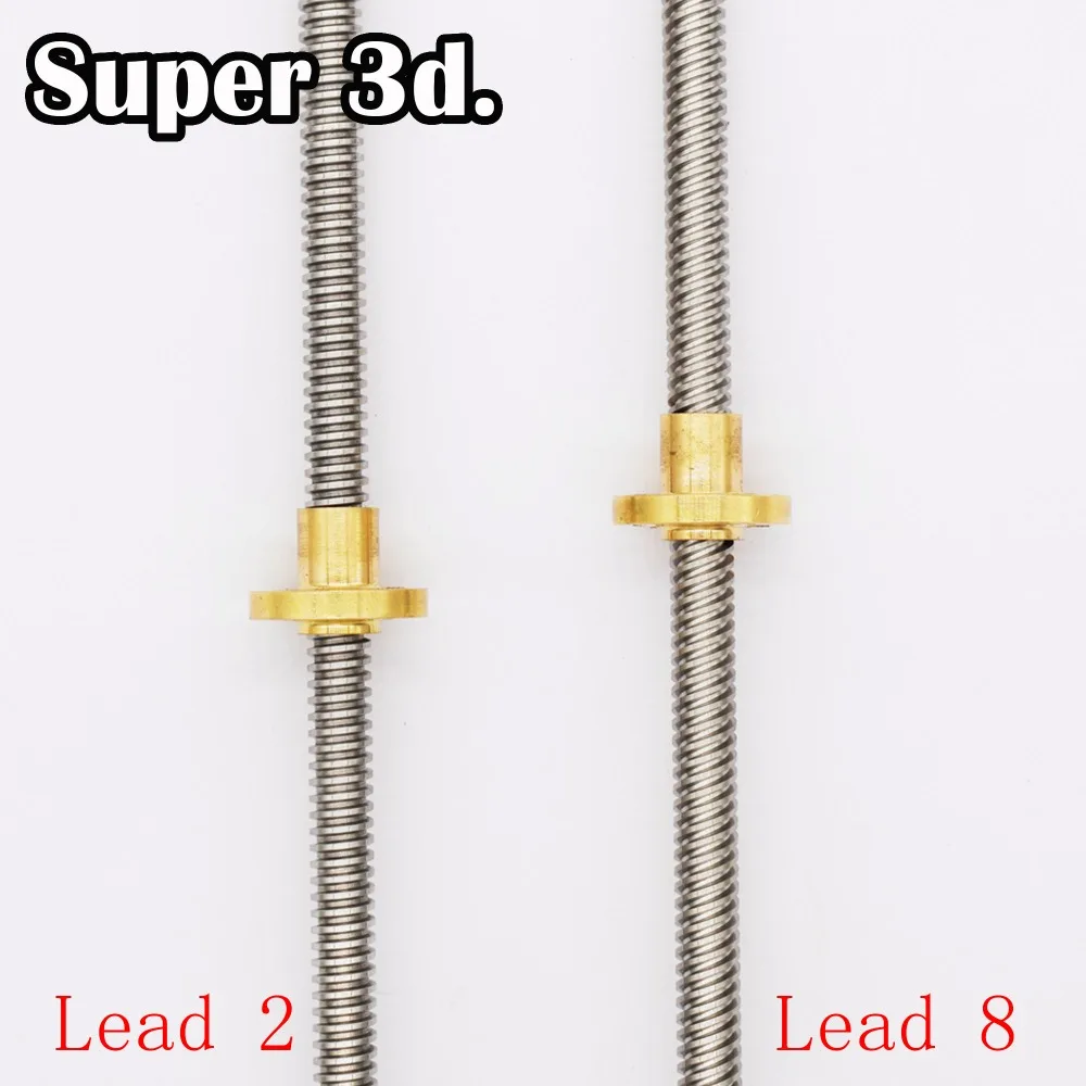 T8 Lead Screw Rod OD 8mm Pitch 2mm Lead 2mm Length 150mm 600mm Threaded