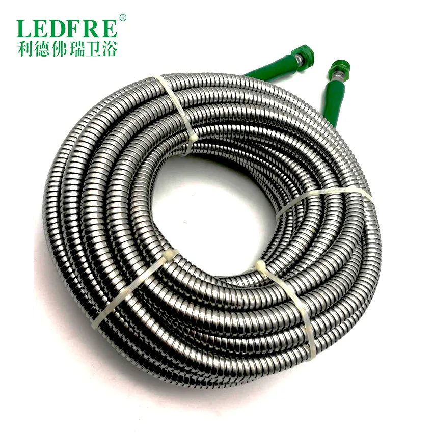 LF14007-15M F3/4 * M3/4 15 متر خرطوم حديقة مزدوجة قفل بالكروم الفولاذ المقاوم للصدأ دش خرطوم مرن السباكة خرطوم