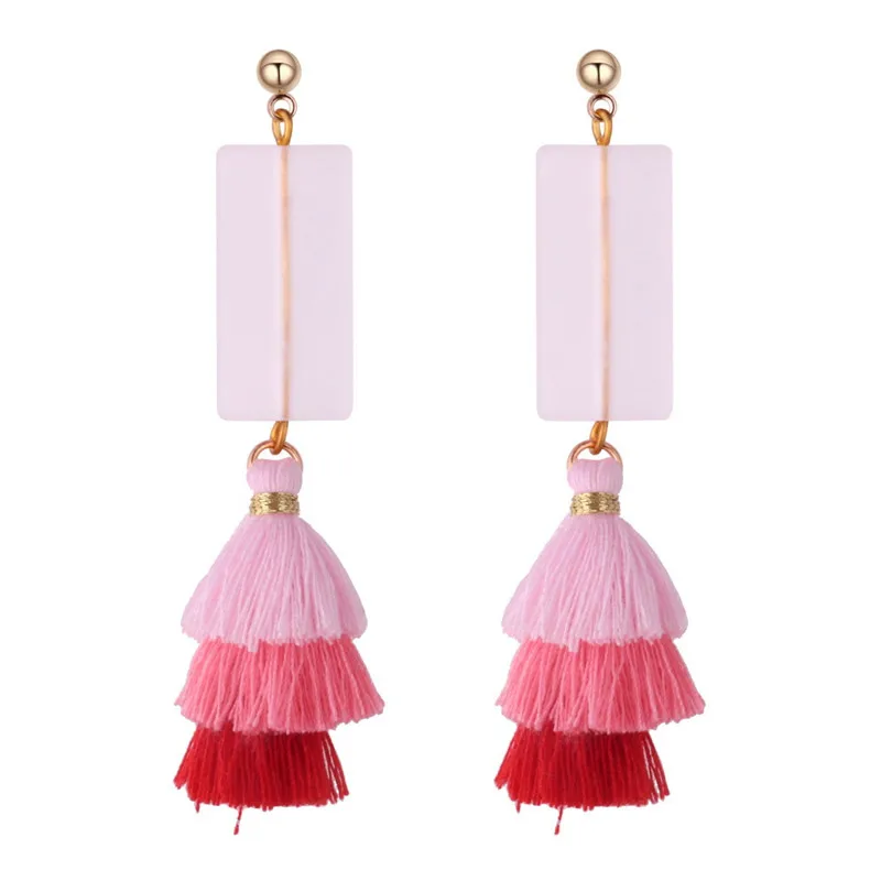 

New Handmade Earrings Korean Version Personality Coloured Three-Layer Sulphur Earrings Female Acrylic Block Long Earrings G0667