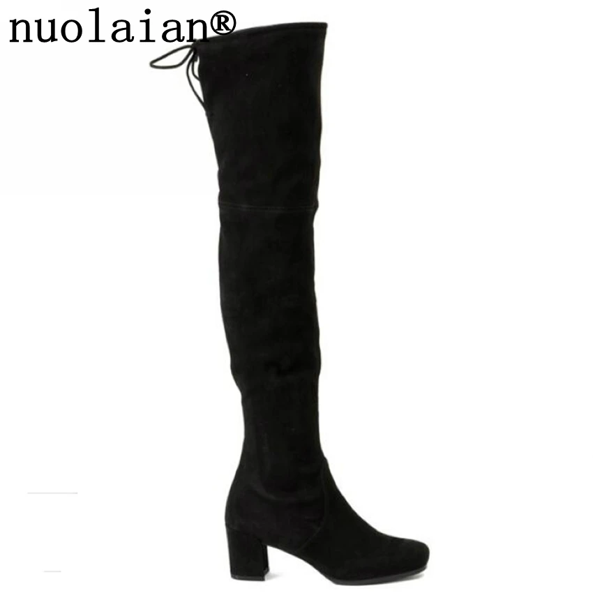 

7.5CM High Heels Over The Knee Platform Boots Women Winter Shoes Black Leather Boot Woman Thigh High Boots Ladies Punk Shoe