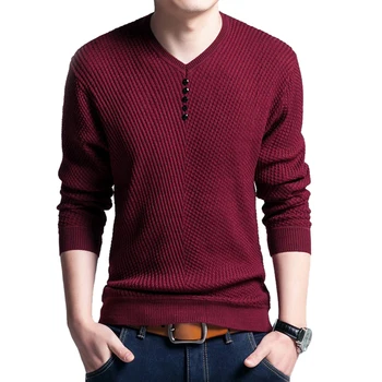 

SHUJIN Fashion Solid Plus Size Sweater Men Casual V-Neck Button Pullover Autumn Slim Long Sleeve Mens Knitted Sweaters 4XL