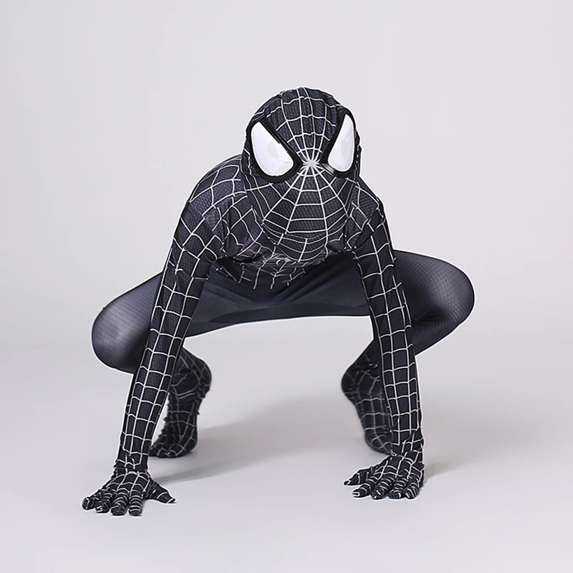 Детский черный костюм Человека-паука вечерние костюмы Человека-паука для взрослых и детей