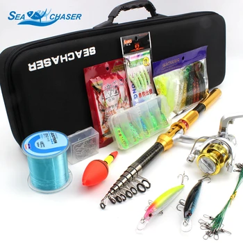 

Gold color fishing rod set 1.8M-3.0M spinning telescopic Rod and Spinning Reel Lures line Hook Fishing Tackle set Free shipping