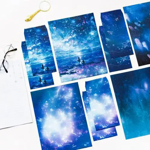 

12 pcs/Set 4 envelopes + 8 writting paper Romantic Starry Sky series Envelope For Gift Korean Stationery