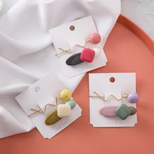 2 шт./компл. японский в Корейском стиле новые модные Макарон Цвет геометрические шарик из эпоксидной смолы Золотая волна заколки для волос для девочек; милый свитер зажим для волос