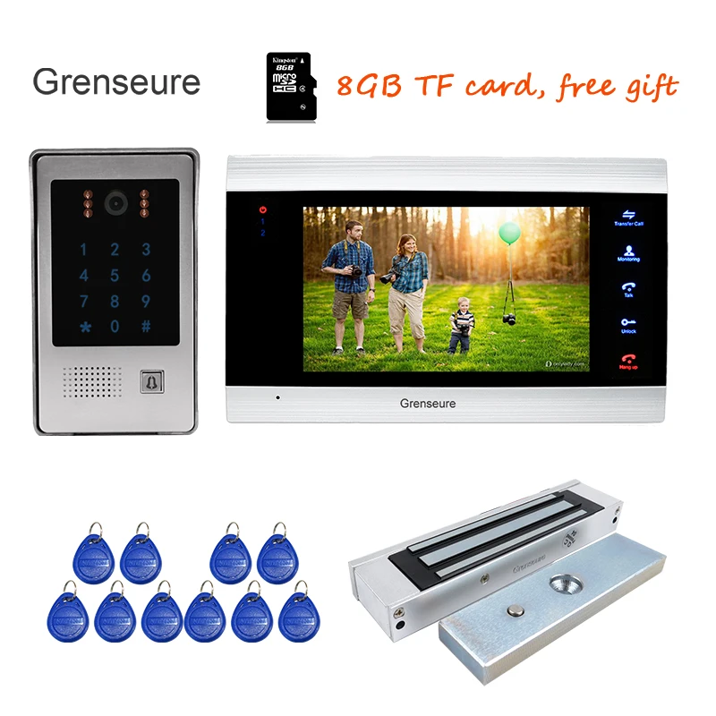 

Free Shipping 720P AHD HD 7" Screen Video Door Phone Intercom Record System Code Keypad RFID Unlock Outdoor Camera Magnetic Lock