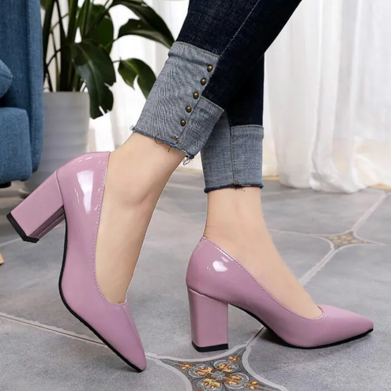 

2019 fashion Women's High Heels Sexy Bride Party mid Heel Pointed toe Shallow mouth High Heel Shoes Women shoes size 34-43