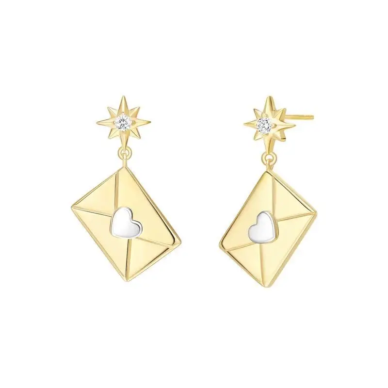

Brand New Arrvial Envelope Earrings Gold Color 2018 HF jewelry 925 sterling silver crystal love heart star drop Earrings