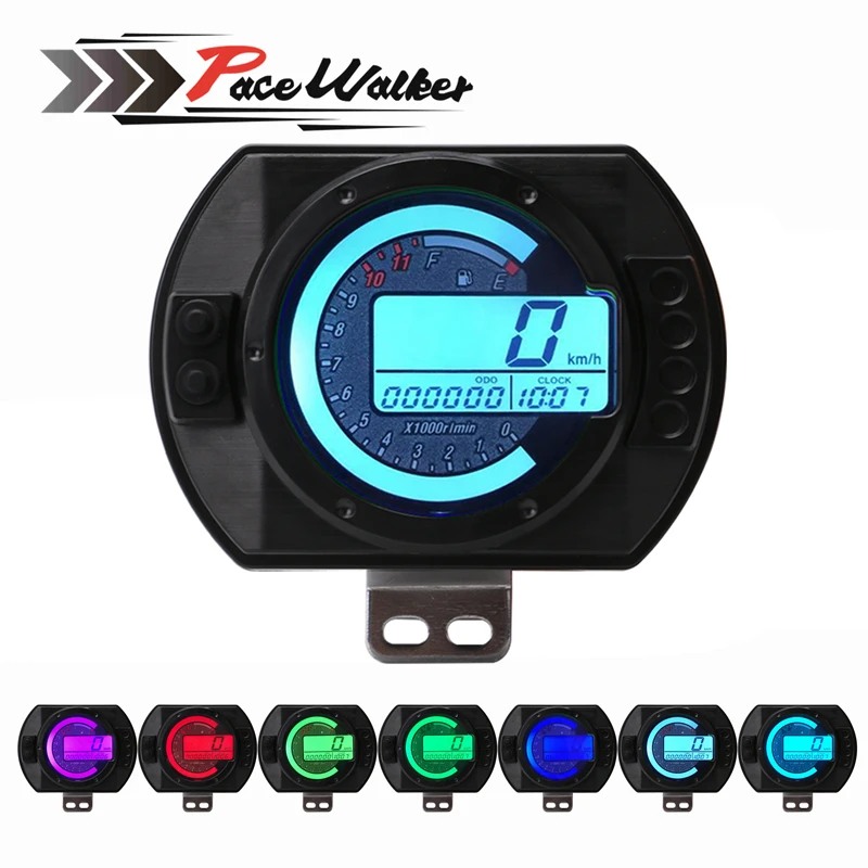 12500 RPM Motorcycle Speedometer LCD MPH Digital Odometer 7 Colors