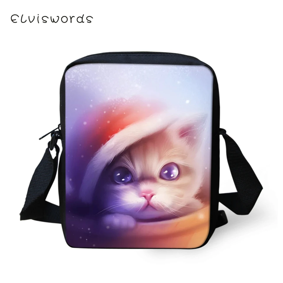 

ELVISWORDS Fashion Messenger Bag Lovely Cats Print Pattern Women's Bag Over the Shoulder Kawaii Animal Crossbody Bags Mini Purse