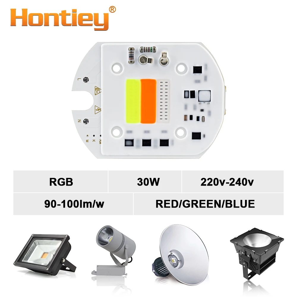 Hontiey светодиодный 30 Вт COB RGB чип AC220V Smart IC без драйвера светодиодный фонарь для прожектора красный зеленый синий прожектор матричный Цвет DIY сценический