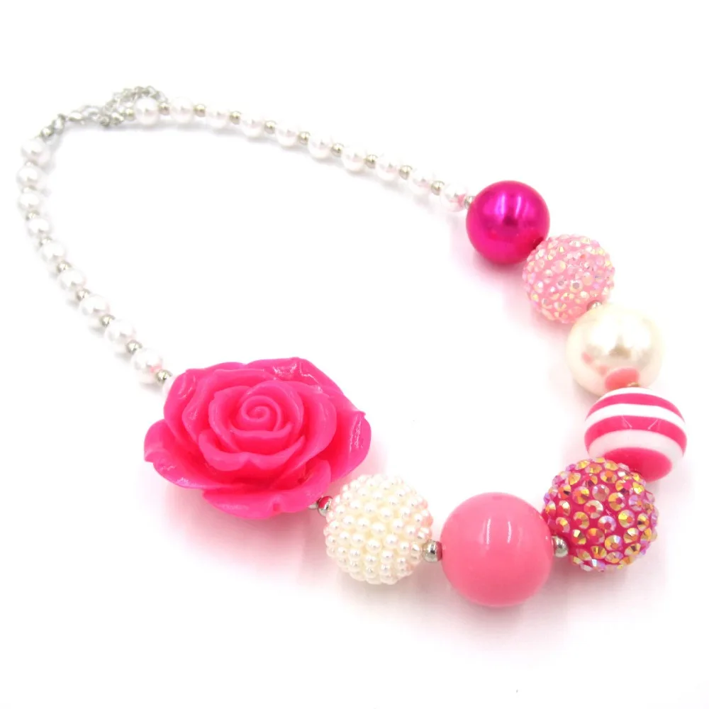 

Lovely Rose color chunky beads Strand necklace Best gifts to baby girl chunky bubblegum necklace jewelry for child Toddler kids