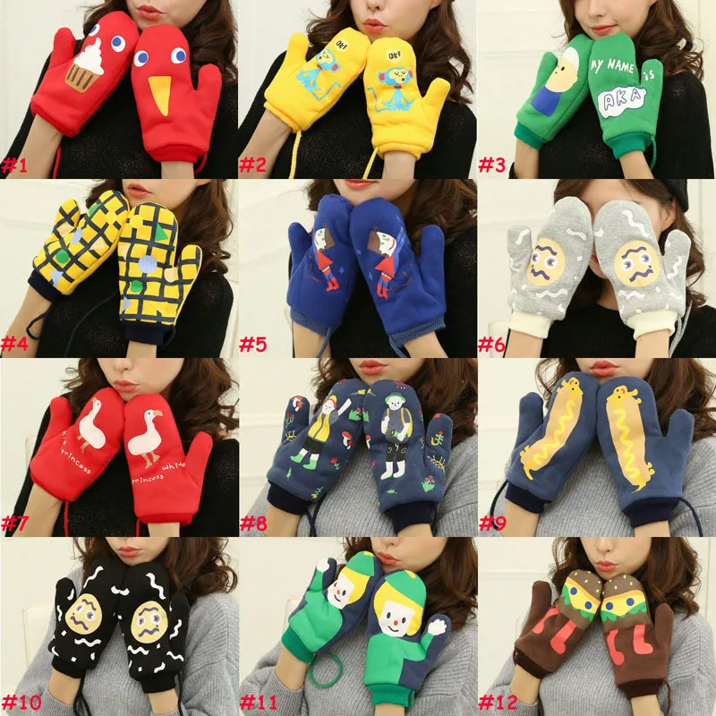 Winter New Style Funny Velvet Womens Gloves Character Warm Full Finger