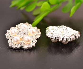

Rhinestone Pearl Buttons With Shank Back For Craft Or Headband Or Decoration 100pcs/lot 18MM Silver Color