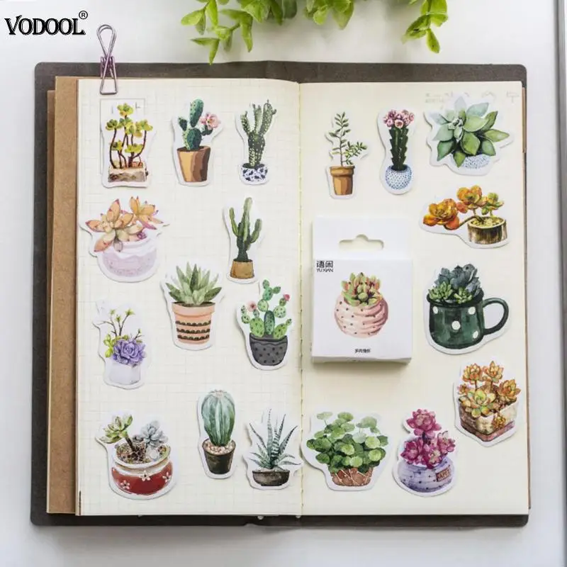 

VODOOL 50pcs/box Green Plants DIY Stickers Label Diary Journal Kawaii Scrapbooking Mini Paper Decorative Sticker Stationery Gift
