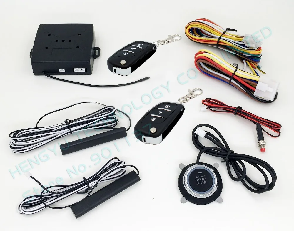 

PKE car alarm push button start stop button,passive keyless entry,remote engine start,auto lock car door,no siren HY-904 RM5T