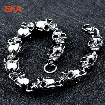 

SKA Bracelet Fashion Jewelry Pulsera Hombre Titanium Steel Bijoux Beaded Skulls Punk Fine Bracelets For Men BC8-O44