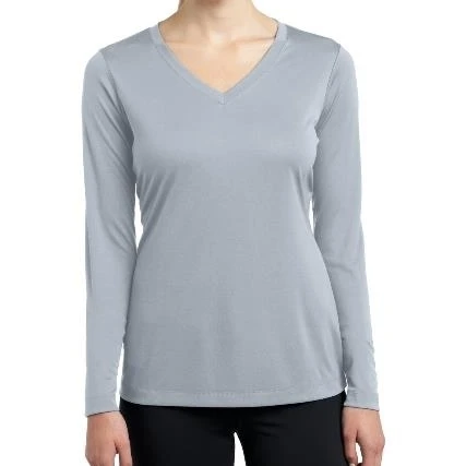 Sport-Tek LST353LS Ladies Long Sleeve PosiCharge Competitor V-Neck Tees Silver - 2XL (1)