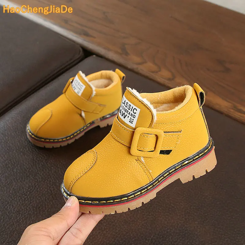 Boots For Girls Warm Rubber Boot Boys Plush Winter Children Brown Shoes Buckle Fur Boots For Girls Flat Rubber Boot Kids