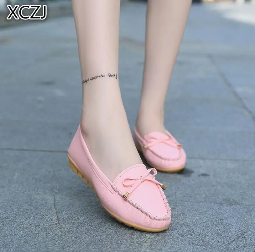 

XCZJ 2018 spring and autumn new flat with low cut shoes round head single flat shoes Korean version of the bow bean shoes A130