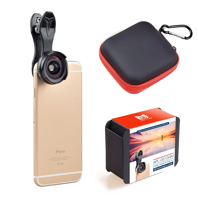 APEXEL Pro Optic camera lens kit 4k HD 0.6x wide angle+10x macro 2 in 1