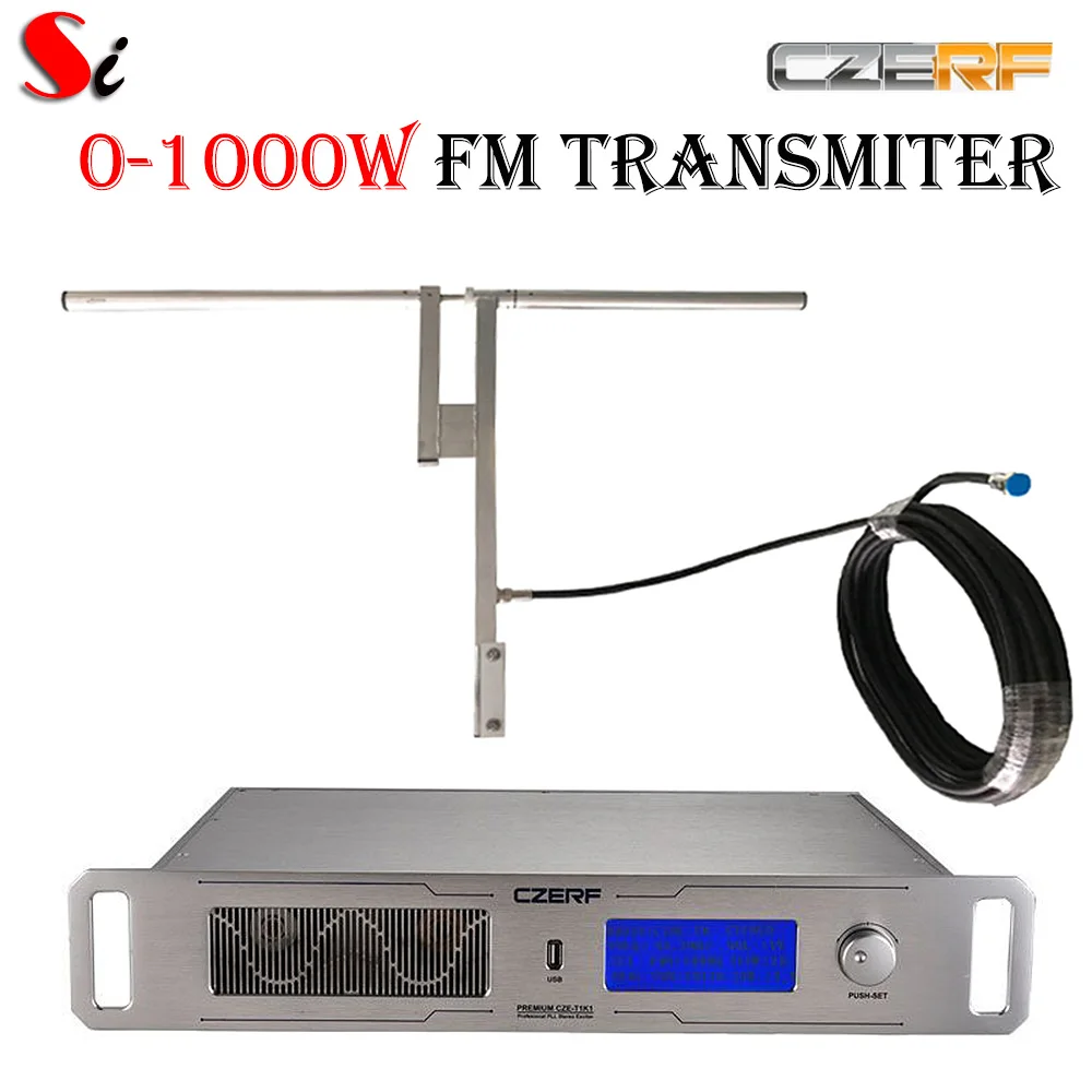 

Professional CZE-T1K1 0-1000W adjustable FM stereo transmitter broadcast radio station 87.5~108MHz with antenna kits