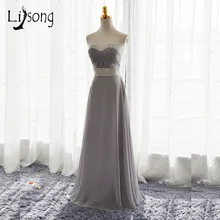 Sin tirantes de Una Línea Gris de Lentejuelas Vestidos de Baile de Long Piso-Longitud Gasa Con Cuentas de Baile Vestido Formal Maxi Vestidos vestidos de fiesta