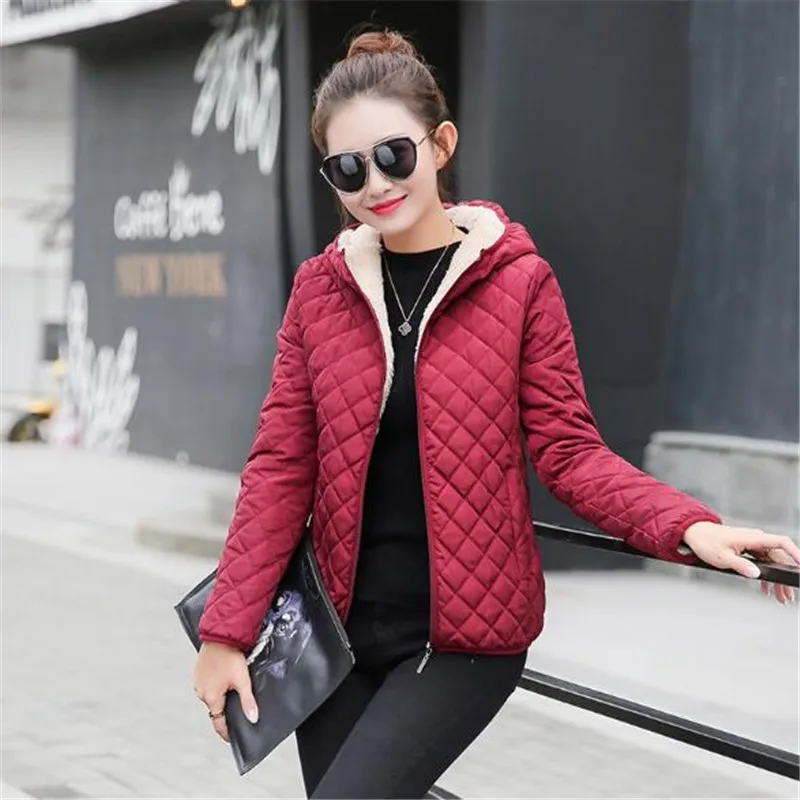 Autumn New Parkas basic jackets Female Women Winter plus velvet lamb hooded Coats Cotton Winter Jacket Womens Outwear coat