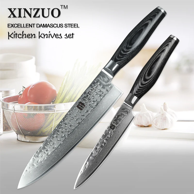 XINZUO 2 pcs sharp kitchen knives set Damascus kitchen knife set Japanese VG10 utility chef knife