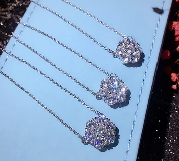 

Hot 100% 925 Sterling Silver CZ Flower 11mm Silver High Quality Necklace For Lady Rhodium Plated Luxury Pendant Necklace