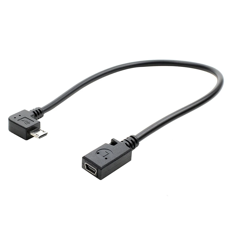 تحويل كابل بيانات 90 درجة المصغّر USB لذكر ميني USB شاحن أنثي تحويل كابل بيانات خط