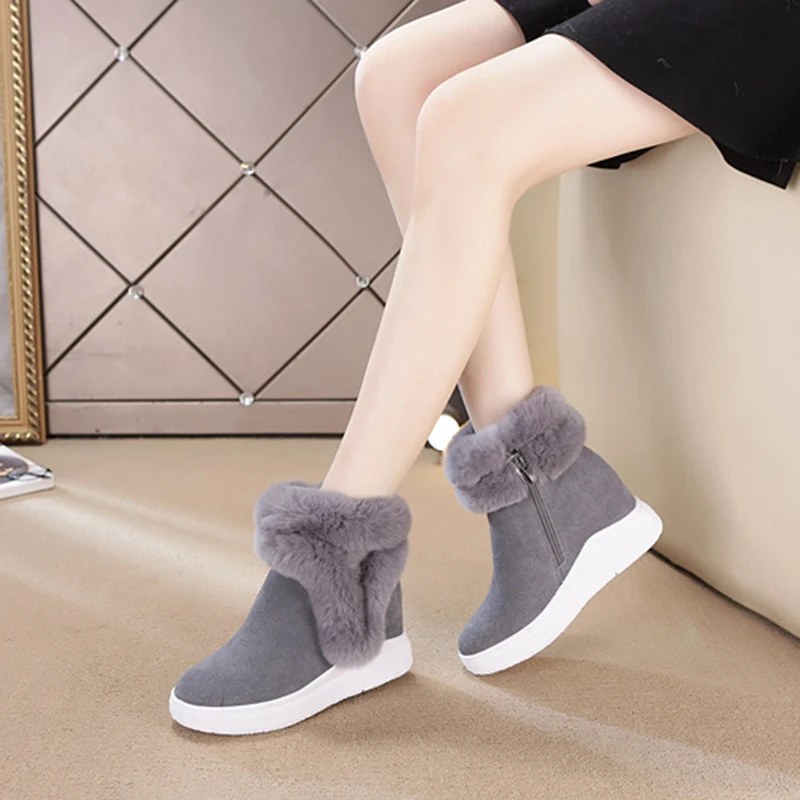 Women's Snow Boot Winter Genuine Leather Female Shoes Woman Warm Winter Boots Ankle Boots For Women Wedges Shoes Boot