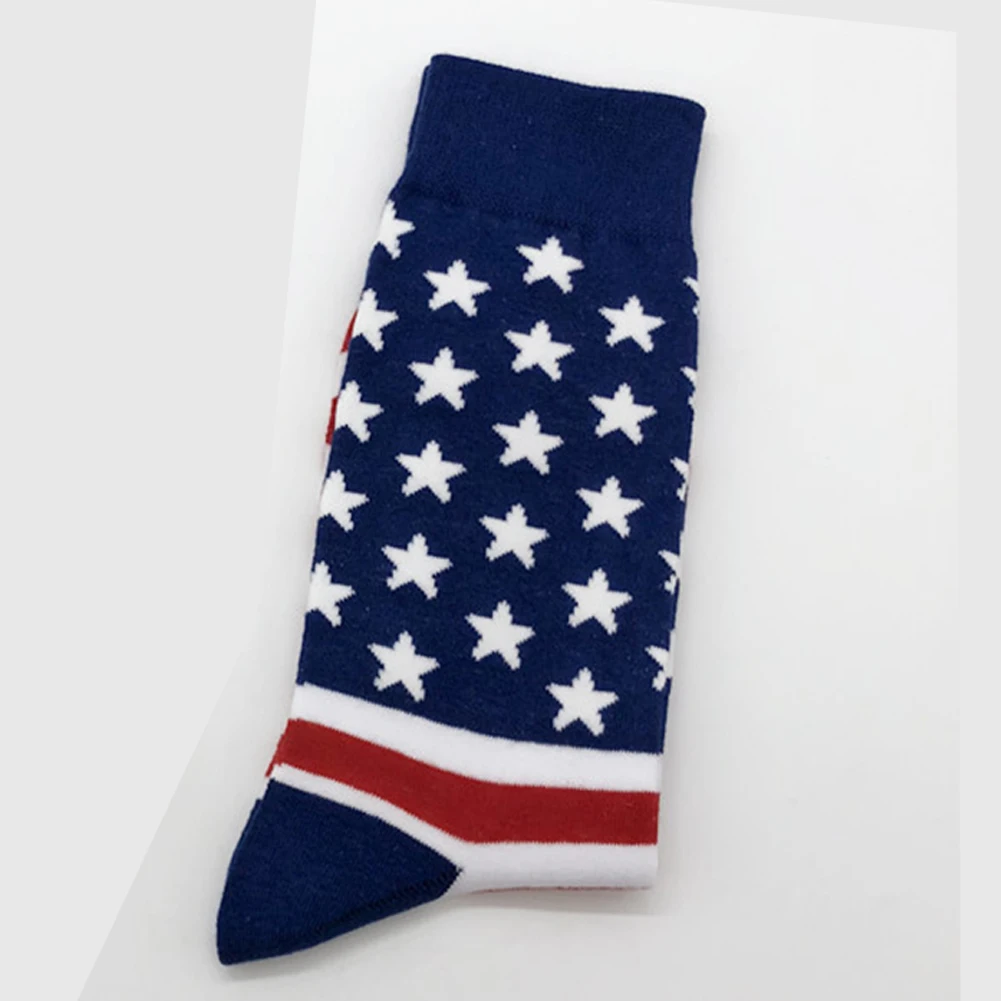1 пара, мягкие подарочные повседневные мужские носки, американский флаг, удобные, в полоску, модные, смешанный хлопок, принт со звездами, Нескользящие, дышащие