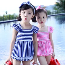 Новая детская одежда для купания, милый купальник принцессы в полоску, детская одежда для купания для девочек, купальный костюм для малышей, летнее платье