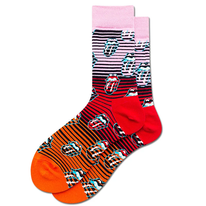 PEONFLY, забавные носки с принтом в виде рта и языка, мужские Разноцветные полосатые Повседневные носки в стиле Харадзюку, носки в стиле хип-хоп для скейтборда - Цвет: Striped tongue
