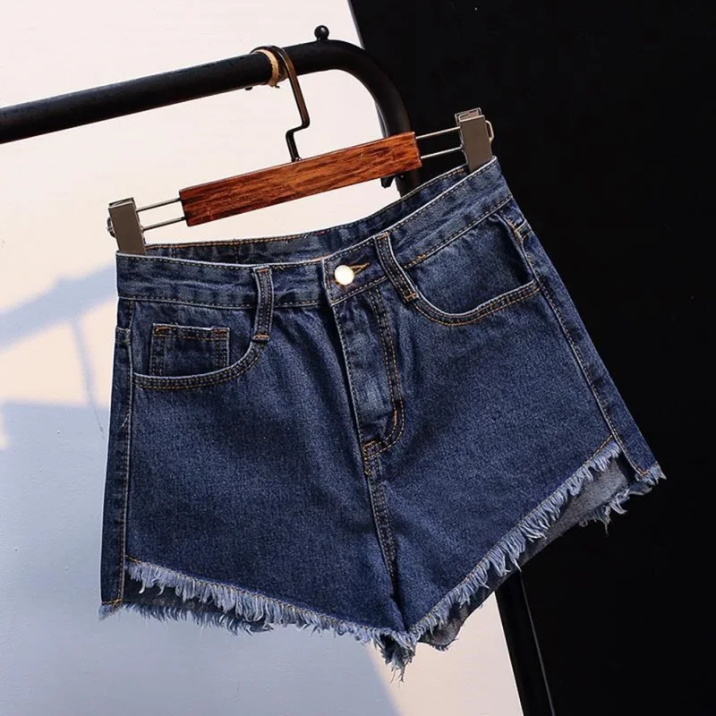 Высокая Талия обжимной Джинсовые шорты Для женщин летние Повседневное Femme Короткие джинсы свободные сырья широкие брюки Джинсовые шорты