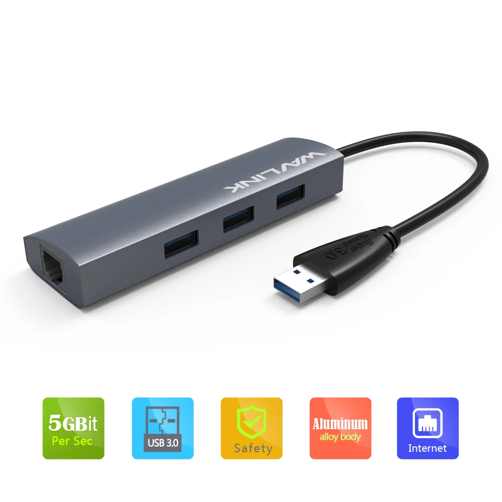 USB 3.0 to Gigabit Ethernet Adapter 3-Port USB 3.0 Hub Bus w/ 10/100/1000 RJ45 Gigabit Ethernet LAN Port Converter HUB Wavlink USB 3.0 to Gigabit Ethernet Adapter 3-Port USB 3.0 Hub Bus w/ 10/100/1000 RJ45 Gigabit Ethernet LAN Port Converter HUB Wavlink