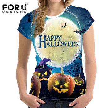 

FORUDESIGNS Funny Halloween Prints Girls T-Shirt Fashion Ladies Short Sleeve Women's Summer Novelty Tee Tops Breathable Tshirts