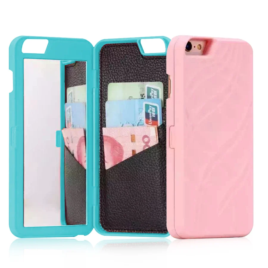 

Wallet Card Slot Stand Flip Case for iPhone 6 6S 7 8 Plus Luxury Makeup Mirror Holder Cover for iPhone 8 7 Plus Women Girl Capa