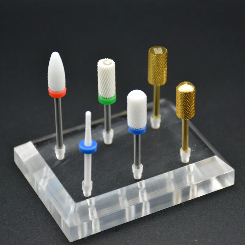 

6holes Clear Color Exhibition Stand Displayer For Professional Nail Drill Bit Mill Cutter Holder Manicure Machine Tools
