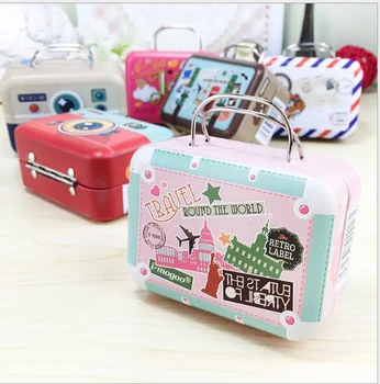 

60pcs 75*35*55mm Small Tin Vintage Party Rectangle Handbag Suitcase Luggage Shaped Candy Box Wedding Favor Gift Boxes