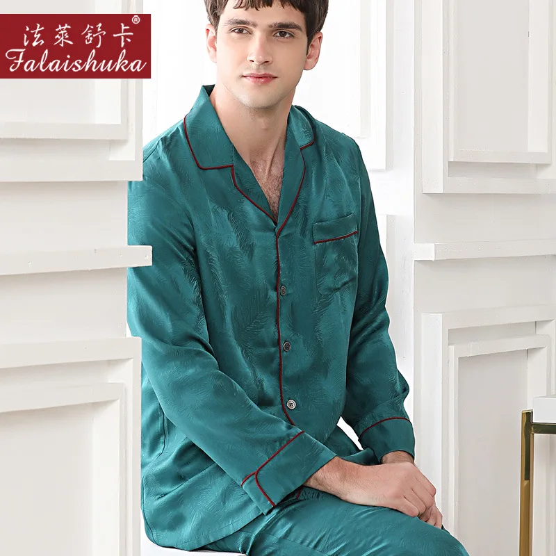 

100% mulberry silk pajamas sets men Sleepwear 19 momme genuine silk noble leaf male pyjamas elegant pajamas sets for men T9041