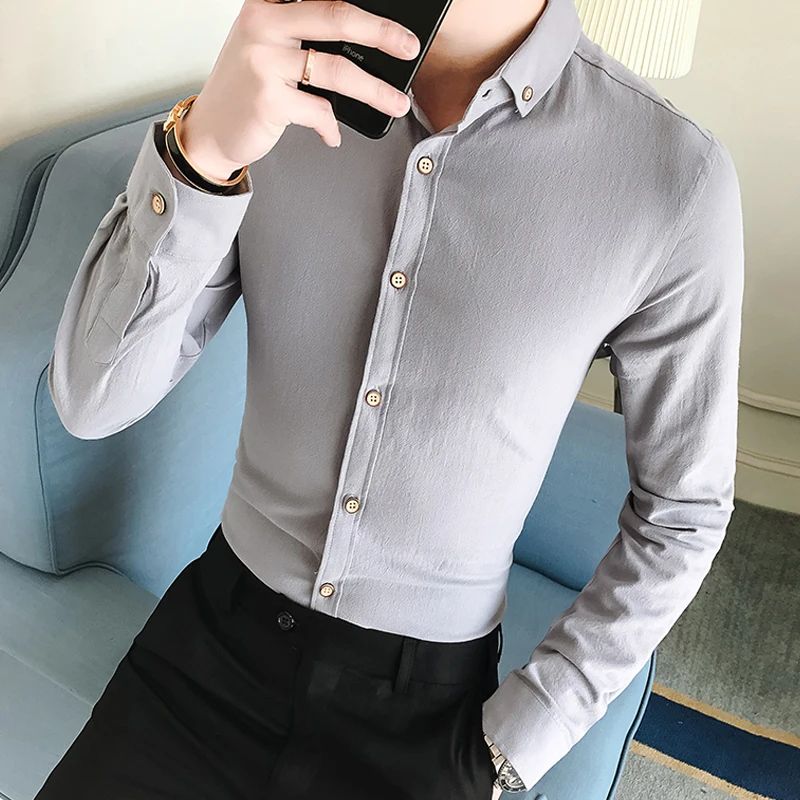 Men French Cufflinks Shirt 2019 New Men's Shirt Long Sleeve Casual Male ...