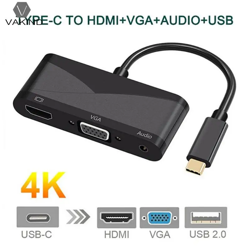 

USB 3.1 Type-C to 4K*2K HDMI VGA 3.5mm AUX Aduio USB HUB Adapter Converter Type C Extender Cable for Macbook Pro