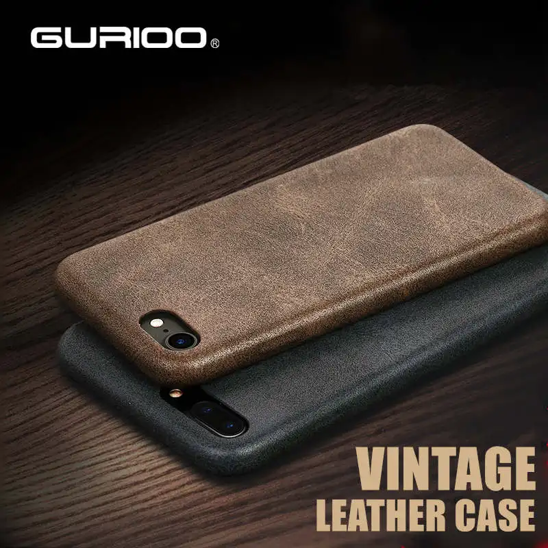 Gurioo Vintage Leather Case for iphone X PU Magnetic Absorption Back Cover 8 plus 7 6 6s |